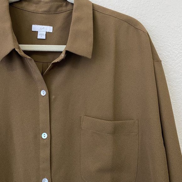 J.Jill Blouse Top Womens Size XL Button Front Brown FLAWED - Picture 4 of 10
